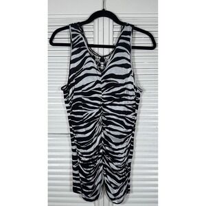 VTG Deb Y2K Zebra Print Ruched Crochet Back Sleeveless‎ Top Sz L